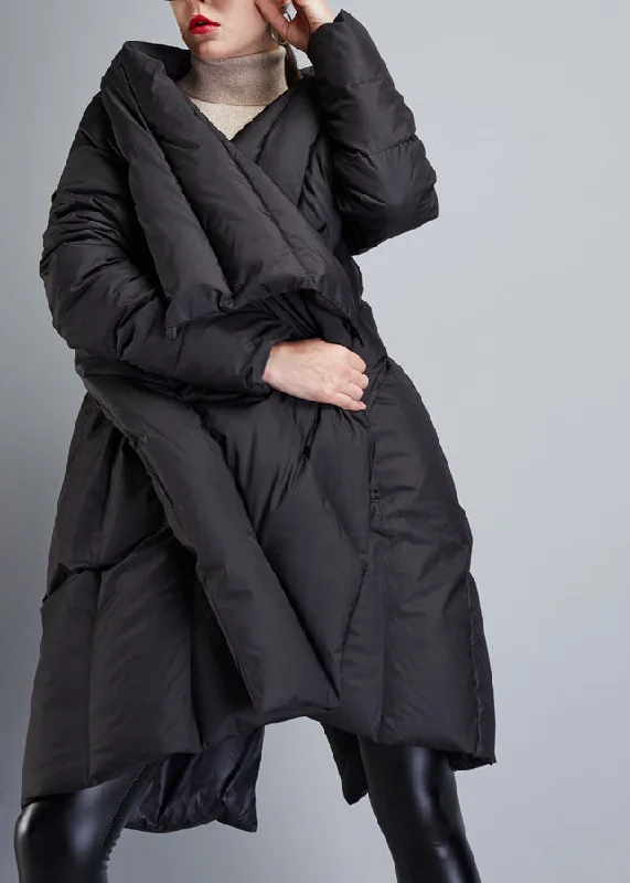 Women's Everyday Clothes Fine Black Asymmetrical Cloak Duck Down Winter Coats Winter