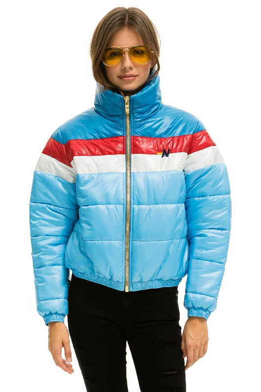 Timeless Women's Apparel COLOR BLOCK LUXE APRES PUFFER JACKET - SKY GLOSSY