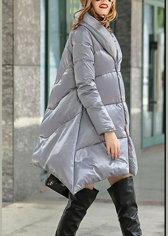 Women's Resort Apparel Modern Grey asymmetrical design Thick Winter Duck Down Down Coat