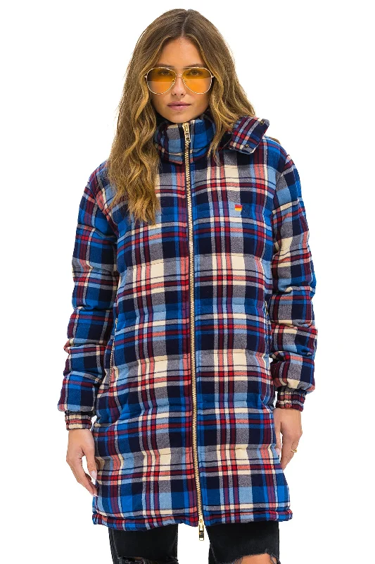 Comfortable Women's Clothing PLAID UNISEX LONG TREKKER JACKET - PATRIOT PLAID