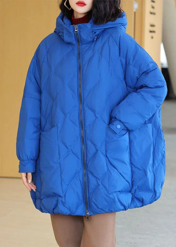 Women's Tailored Outfit Style Blue Hooded Oversized Duck Down Puffer Jacket Winter