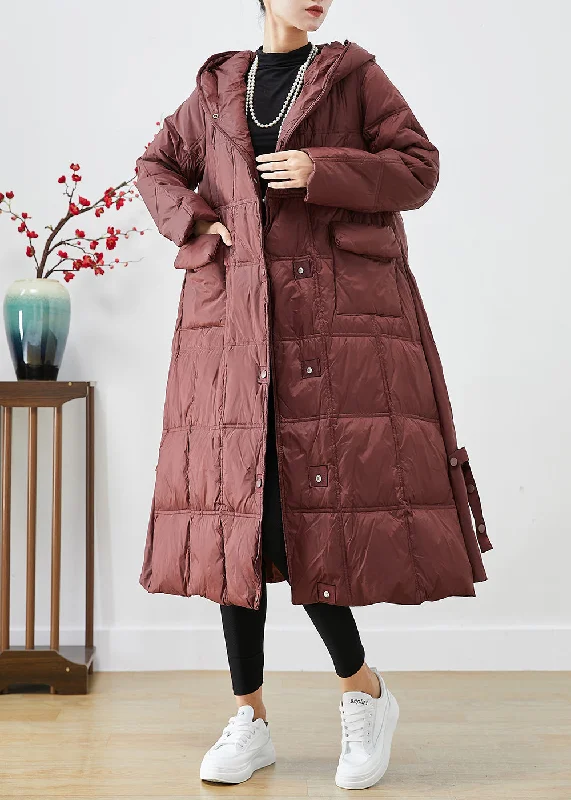 Everyday Fashion Women Dull Red Oversized Plaid Duck Down Canada Goose Jacket Winter