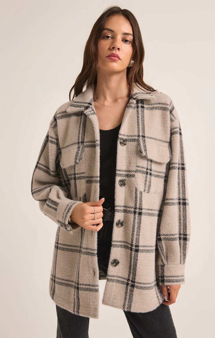 Affordable Women's Clothing Plaid Tucker Shirt Jacket