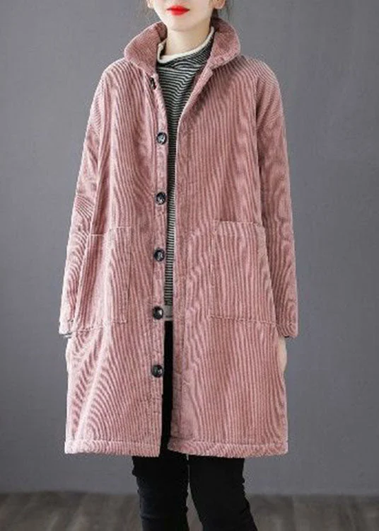 Women's Trendy Garments Stylish Pink Button Pockets Fine Cotton Filled Parka Winter