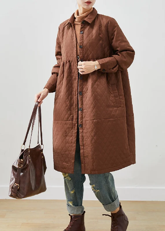 Women's Sporty Chic Clothes Women Brown Oversized Fine Cotton Filled Winter Coats