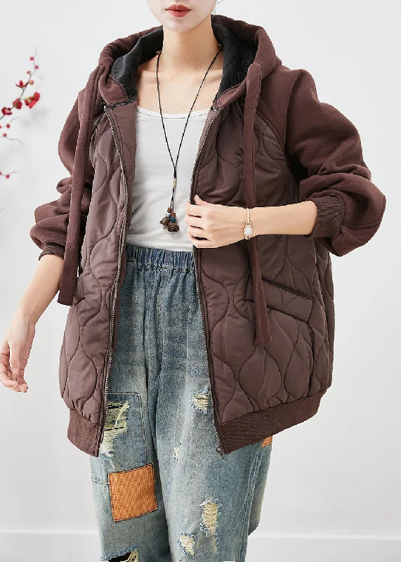 Seasonal Wardrobe Refresh – Shop Stylish Looks For Less Brown Patchwork Fine Cotton Filled Puffer Jacket Hooded Oversized Winter