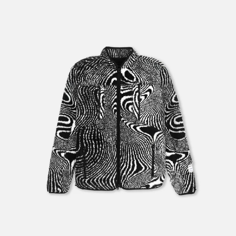 Women's Party Clothes Topographic Jacquard Iceland Fleece Jacket, Unisex - Black/White