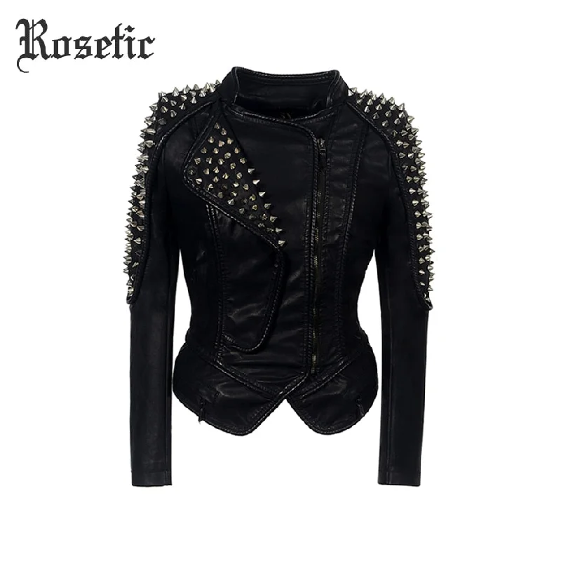 Women's Office Outfit Punk Rivet Faux leather PU Jacket