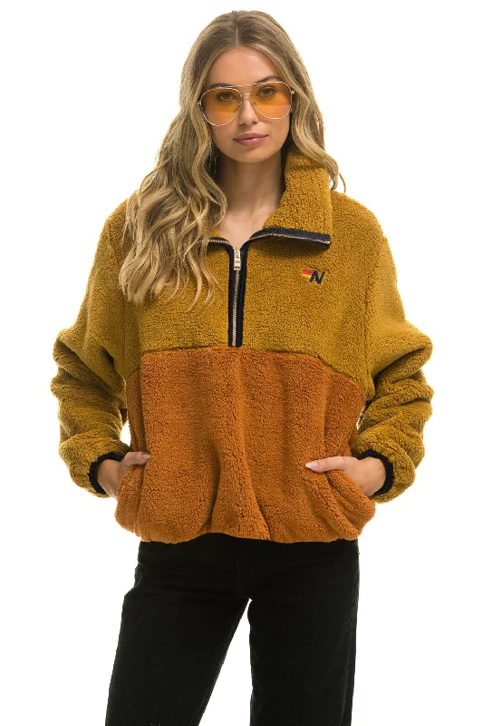 Shop Trendy And Timeless Outfits At Special Prices TEDDY APRES HALF ZIP COLOR BLOCK JACKET - HONEY