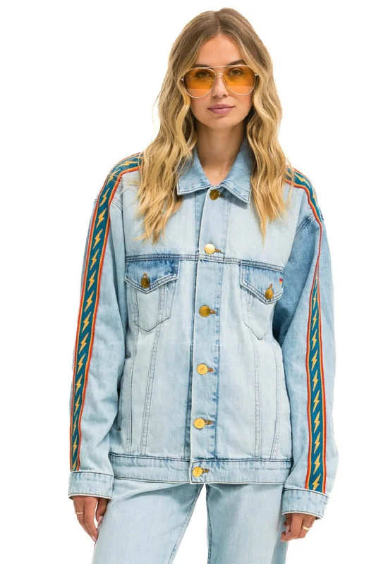 Women's Wardrobe Apparel BOLT STRIPE OVERSIZED CONCERT DENIM JACKET - SUPER LIGHT