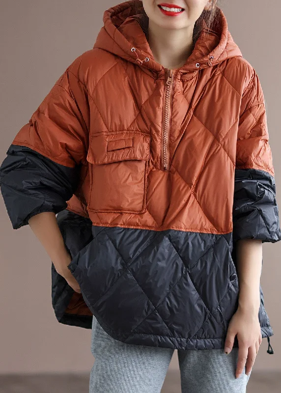 Huge Savings On Must-Have Clothing Essentials Boho Orange Patchwork Black hooded Loose Winter Down coat