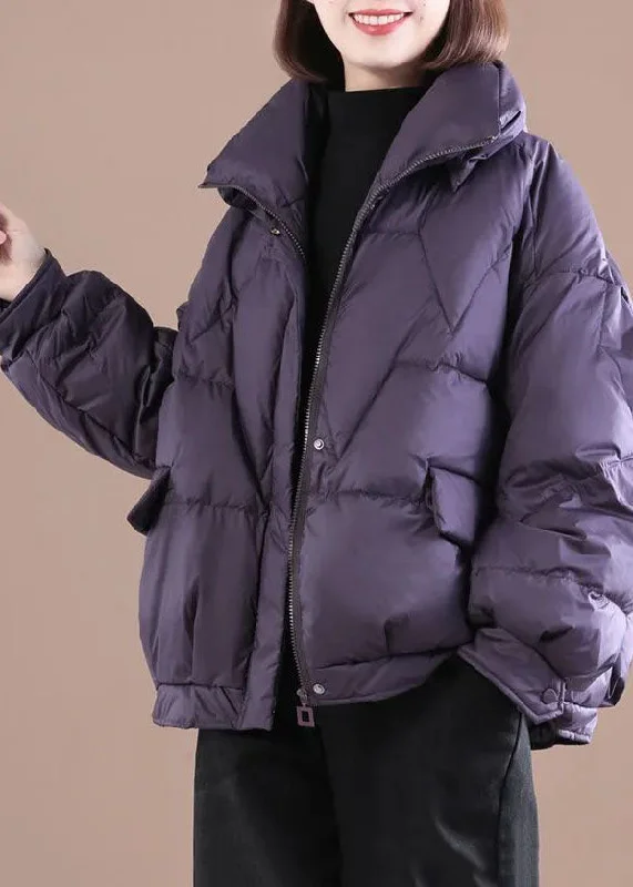 High-Fashion Women's Clothing Plus Size Purple Zip Up Oversized Fine Cotton Filled Parka Winter