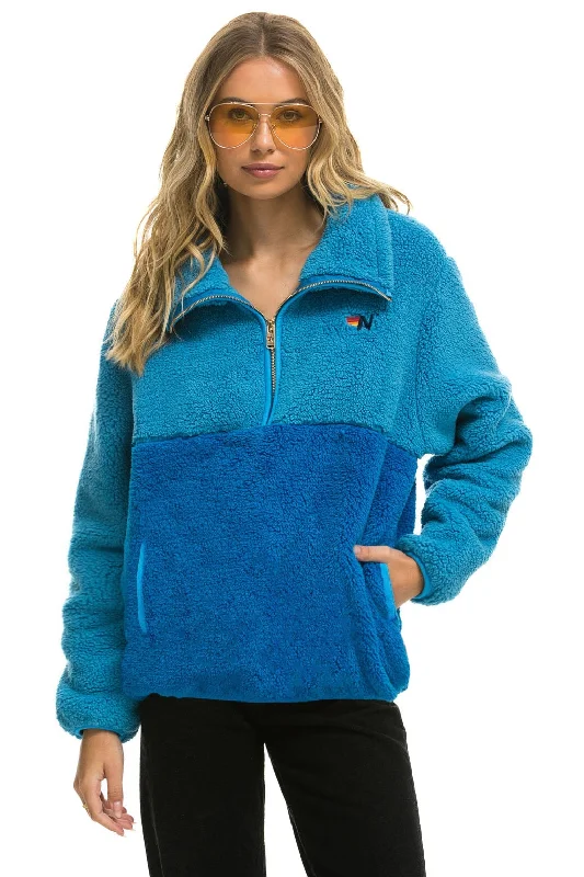 Charming Women's Clothes For Special Events TEDDY UNISEX HALF ZIP COLOR BLOCK JACKET - OCEAN