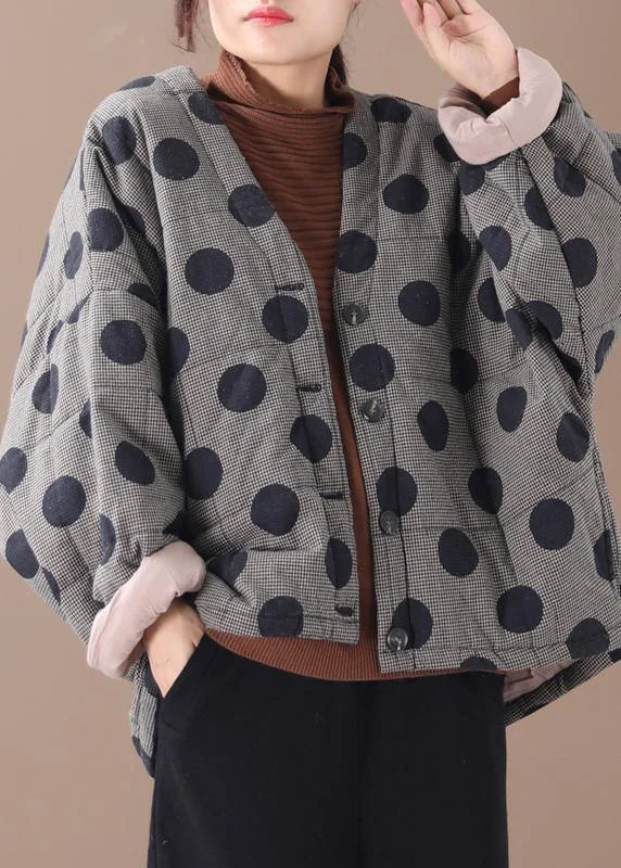 Women's Evening Clothing Fine plus size clothing jackets black plaid dotted v neck Button Down women parka