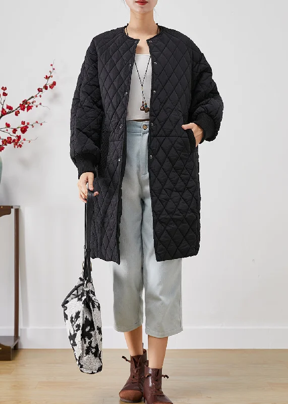 Women's Trendy Casual Outfit Black Plaid Fine Cotton Filled Winter Coats Oversized Thick Winter