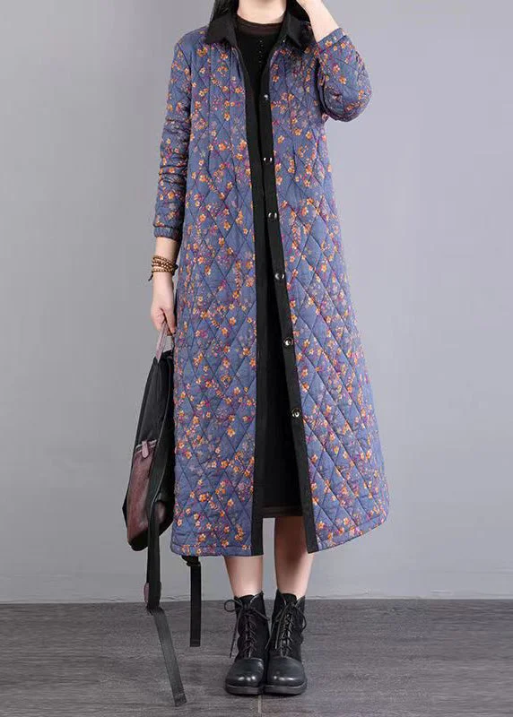 Timeless Women's Clothes Purple Print Patchwork Fine Cotton Filled Coats Peter Pan Collar Winter