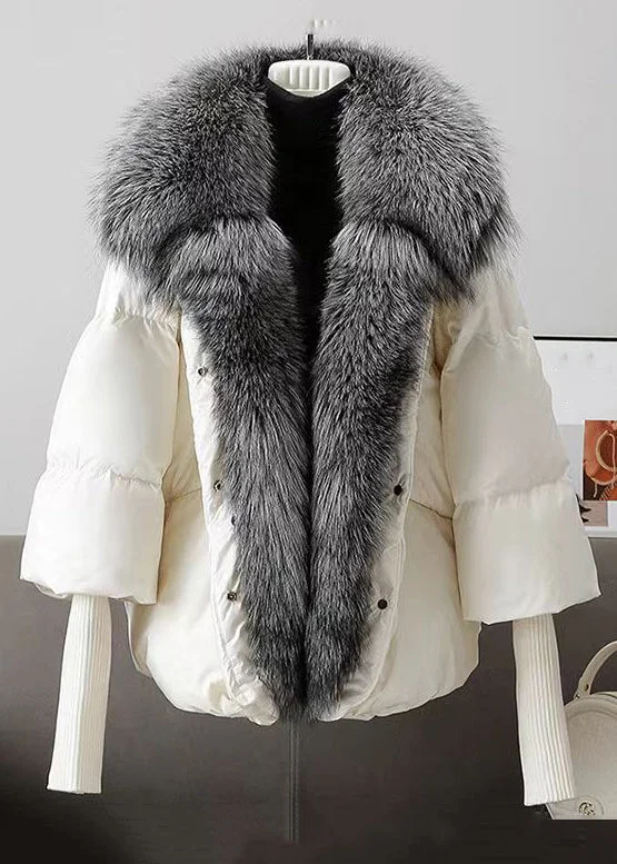 Women's Party Clothes French White Fur Collar Button Duck Down Coats Winter