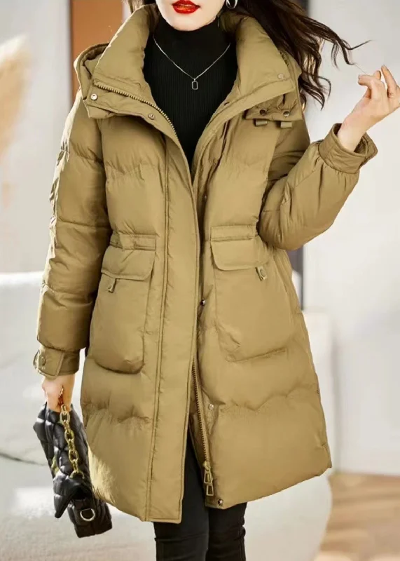 Fashionable Women's Clothing Stylish Yellow Hooded Pockets Patchwork Fine Cotton Filled Coat Winter