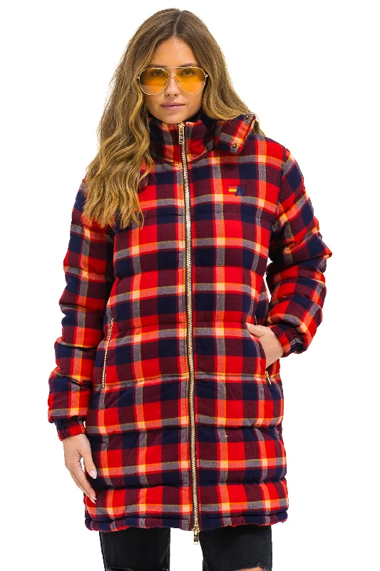 Stylish Outerwear Clothing For Women PLAID UNISEX LONG TREKKER JACKET - RUGBY PLAID