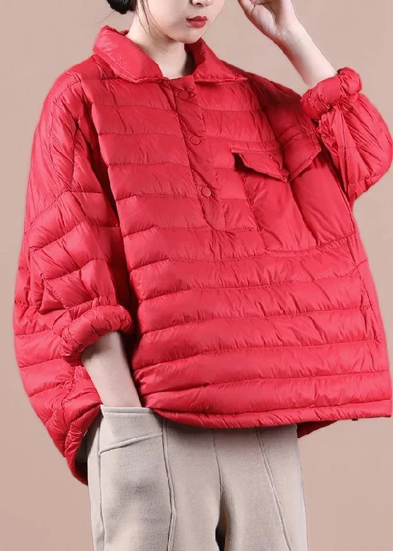 Sustainable Fashion Clothing For Women Elegant plus size down jacket overcoat red lapel pockets goose Down coat