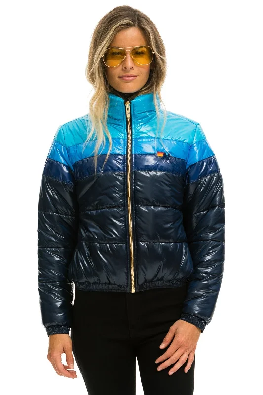 Fashionable Women's Clothes COLOR BLOCK LUXE APRES PUFFER JACKET - GLOSSY NAVY