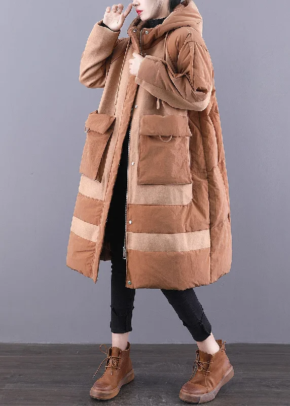 Women's Vintage Clothes Camel drawstring Duck Down Winter Coats Zip Up Winter