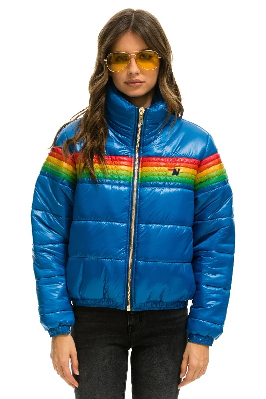 Women's Night-Out Clothes 6 STRIPE LUXE APRES PUFFER JACKET - GLOSSY SNORKEL BLUE