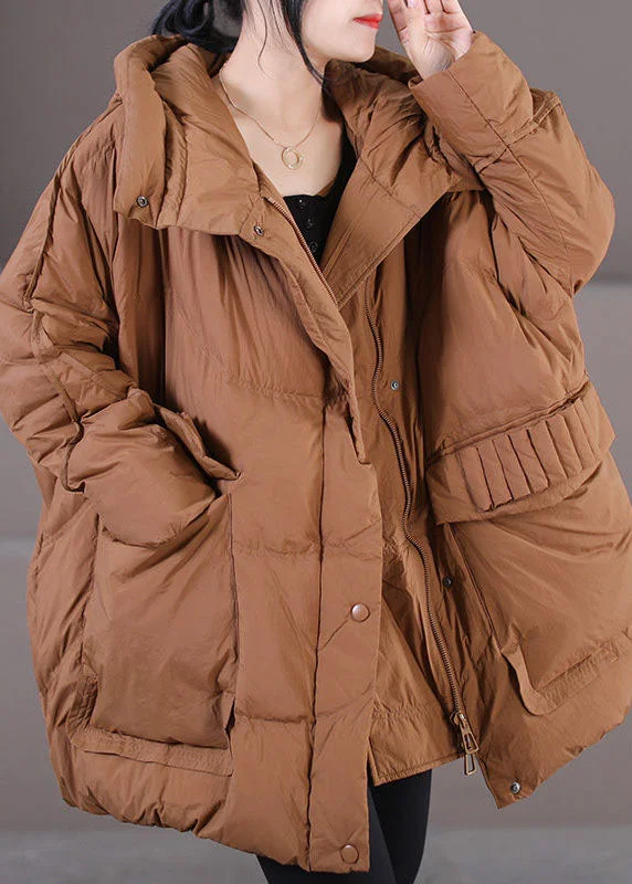 Women's Night-Out Outfit Caramel Warm Duck Down Puffer Jacket Hooded Oversized Winter