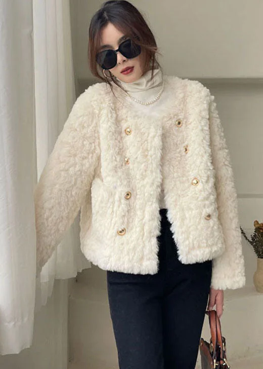 Women's Clothing For Special Occasions Modern White Button Faux Fur Puffers Jackets Winter thick