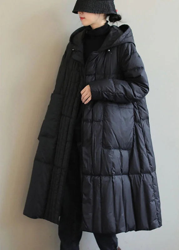 Affordable Women's Clothing Boho Black fashion Loose Pockets Winter down coat