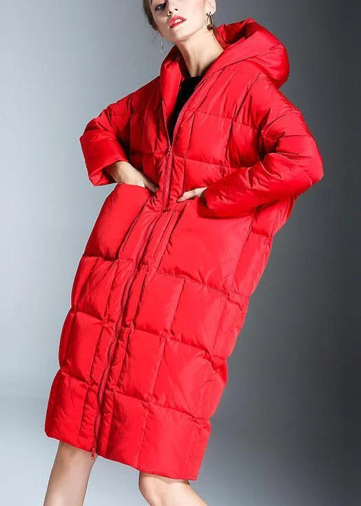 Flash Sale On Stylish Outfits – Hurry Before It's Gone New Red hooded Pockets Casual Winter Duck Down down coat