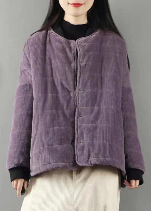 Women's Occasion Wear Apparel Purple Pockets Patchwork Fine Cotton Filled Coats Vintage Winter