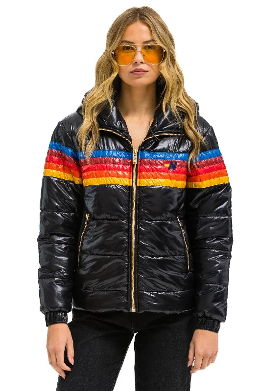 Charming Women's Holiday Apparel 5 STRIPE LUXE TREKKER JACKET - GLOSSY BLACK