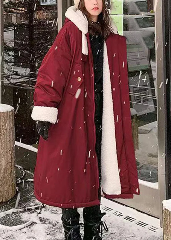 Huge Savings On Must-Have Clothing Essentials Boutique Red Zippered Pockets Fleece Wool Lined Thick Hooded Long Parka Winter