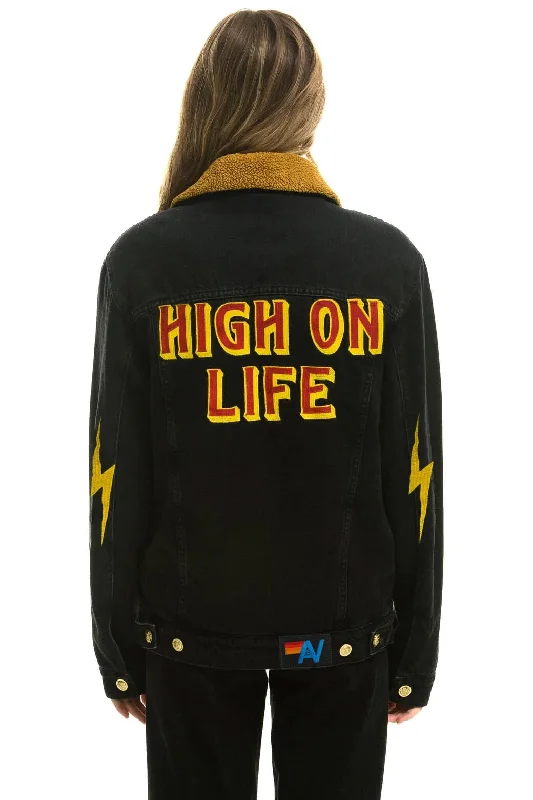 Stylish Women's Outerwear Apparel HIGH ON LIFE RANCH SHERPA DENIM JACKET - VINTAGE BLACK