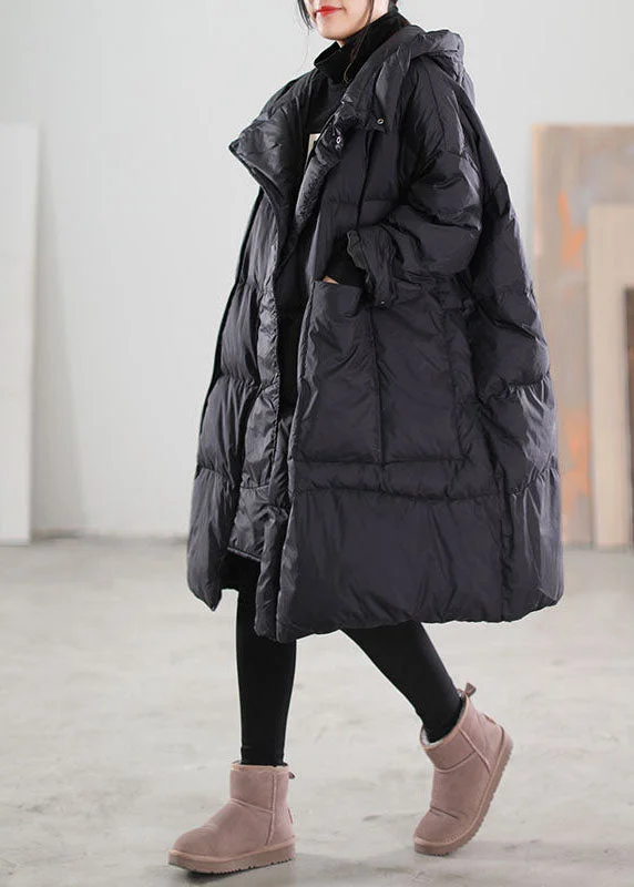 Women's Transitional Clothes Plus Size Black Hooded Oversized Thick Duck Down Jackets Winter