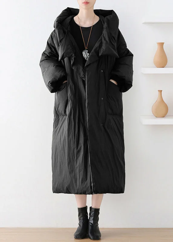 Stylish And Comfortable Clothing For Women Black Turtleneck Button Duck Down Hooded Long Down Coat Winter