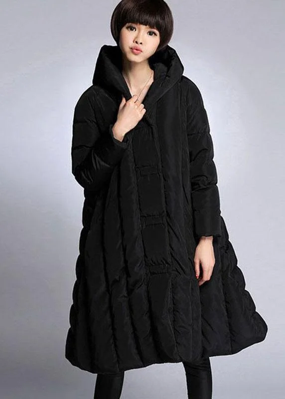 Women's Athletic Outfit Trendy Black hooded Pockets Winter Duck Down down coat