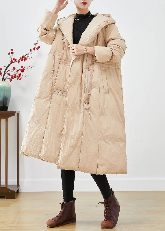 Women's Evening Outfit Chic Apricot Hooded Patchwork Duck Down Canada Goose Jacket Winter