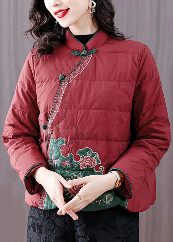 Women's Clothing And Garments Sets Chinese Style Red Stand Collar Embroideried Fine Cotton Filled Jackets Winter