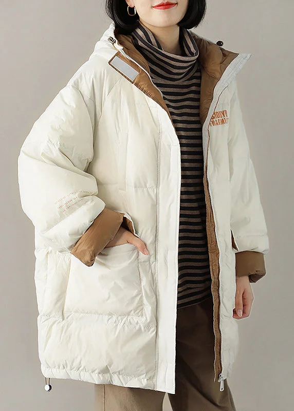 Stylish Fashion Clearance – Last Chance To Save Chic White hooded Pockets Casual Winter Down Coat