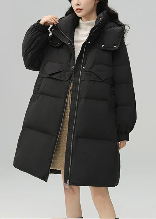 Timeless Women's Apparel Plus Size Black Zippered Pockets Patchwork Duck Down Coat Winter