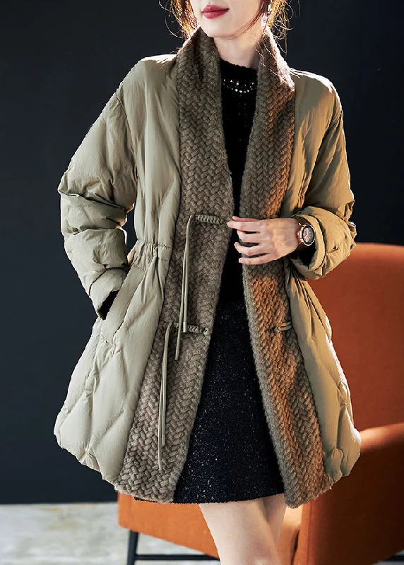 Chic Clothes For Women Women Green Chinese Button Patchwork Duck Down Puffers Jackets Winter