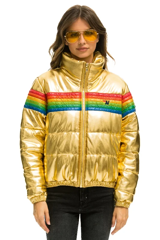 Women's Holiday Apparel 6 STRIPE LUXE APRES PUFFER JACKET - GLOSSY GOLDEN