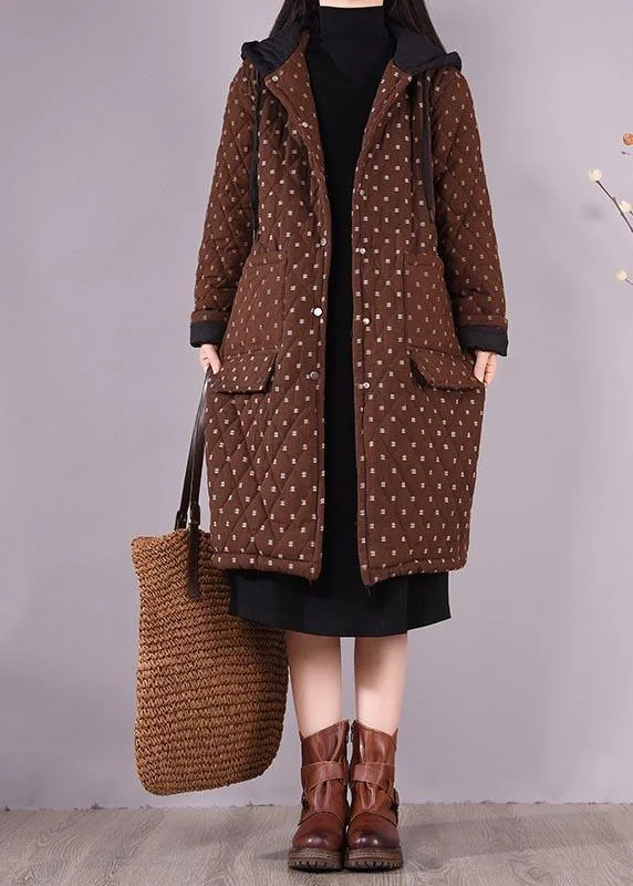 Women's Occasion Wear Apparel Elegant Chocolate Coat Plus Size Hooded Pockets Outwear