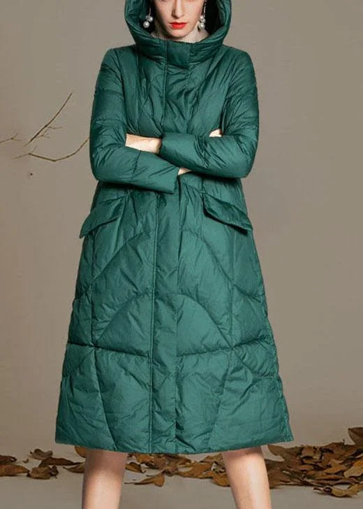 Affordable Women's Clothes Fitted Green hooded zippered Winter Duck Down down coat