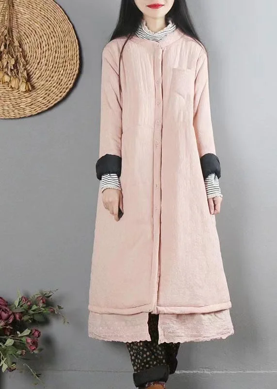 Women's Clothes For Special Occasions Handmade Pink Pockets Patchwork Fine Cotton Filled Coats Winter