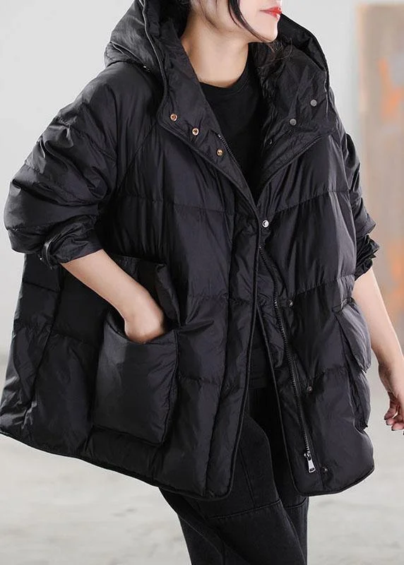 Dress In Style With Our Special Clothing Promotions Boho Black Zip Up drawstring Duck Down Winter Coats