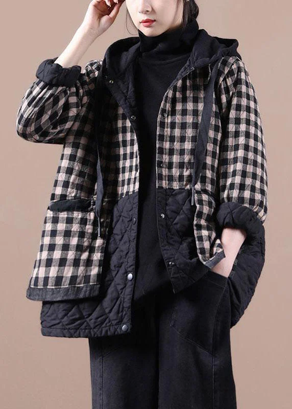 Huge Fashion Markdowns – Update Your Closet Now Unique Black Plaid Oversized Fine Parka Hoodies Outwear Winter Jacket