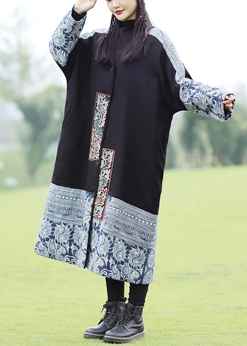 Huge Markdowns On Must-Have Fashion Essentials Bohemian Black Embroidered Patchwork Fine Cotton Filled Coat Spring